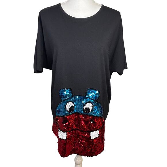 Dolce & Gabbana women's black sequin hippo short sleeve long t-shirt size M - Picture 1 of 12